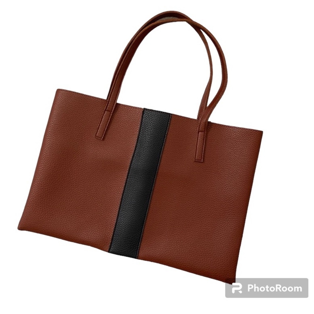 Vince Camuto Brown & Black Pebbled Vegan Leather Tote Bag Purse